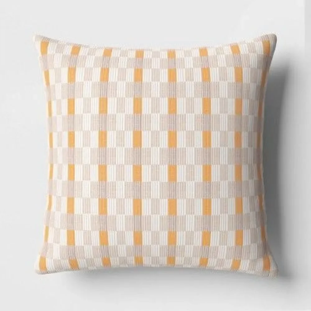 Oversized Woven Linework Square Throw Pillow - Gold/Neutral